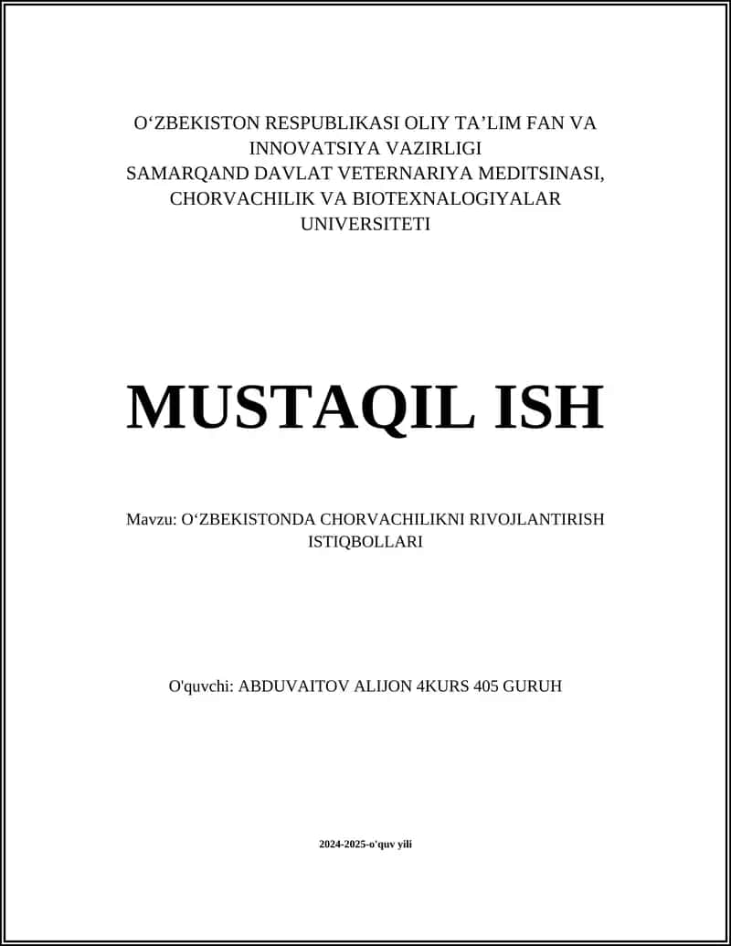 O‘ZBEKISTONDA CHORVACHILIKNI RIVOJLANTIRISH ISTIQBOLLARI
