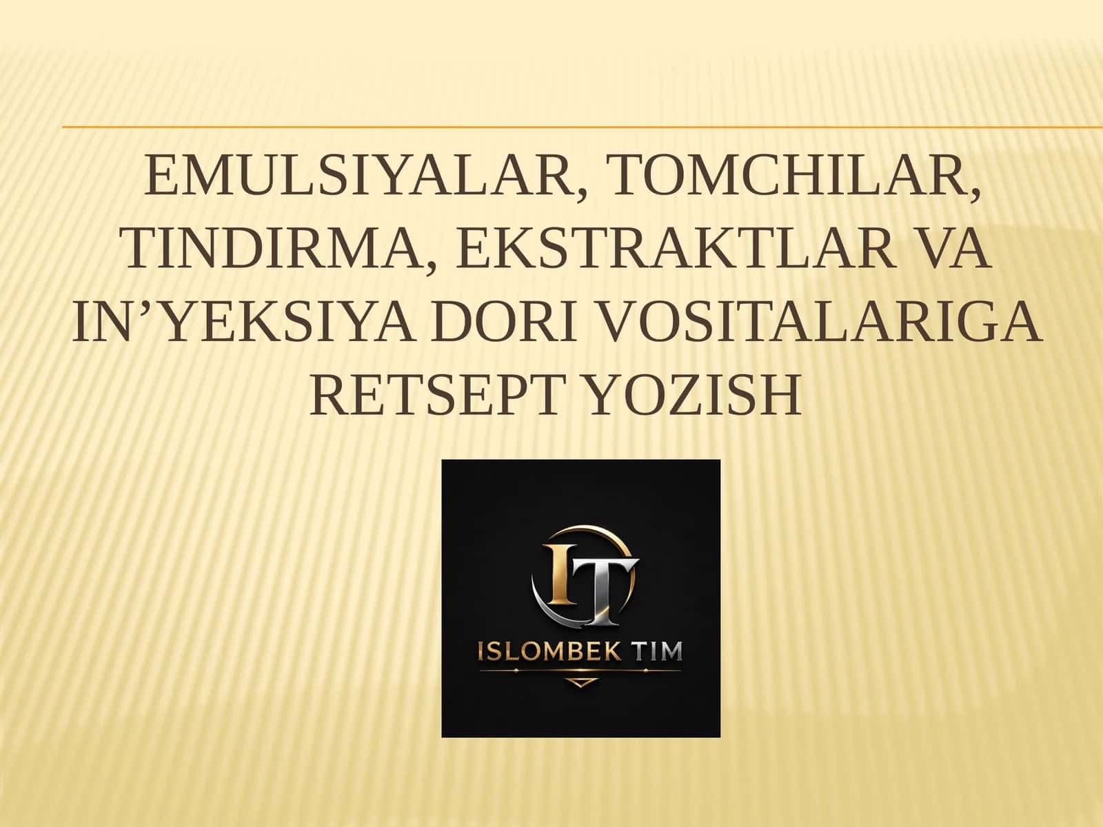 Emulsiyalar, tomchilar, tindirma, ekstraktlar vain’yeksiya dori vositalariga retsept yozish