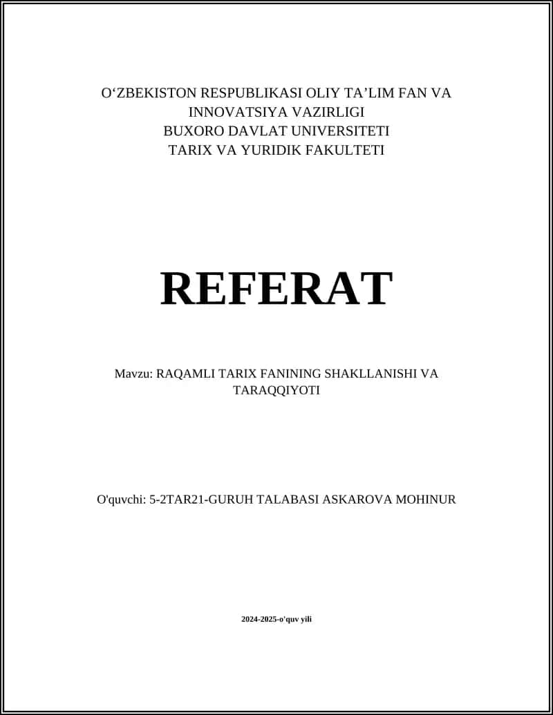 Raqamli Tarix Fanining Shakllanishi va Taraqqiyoti