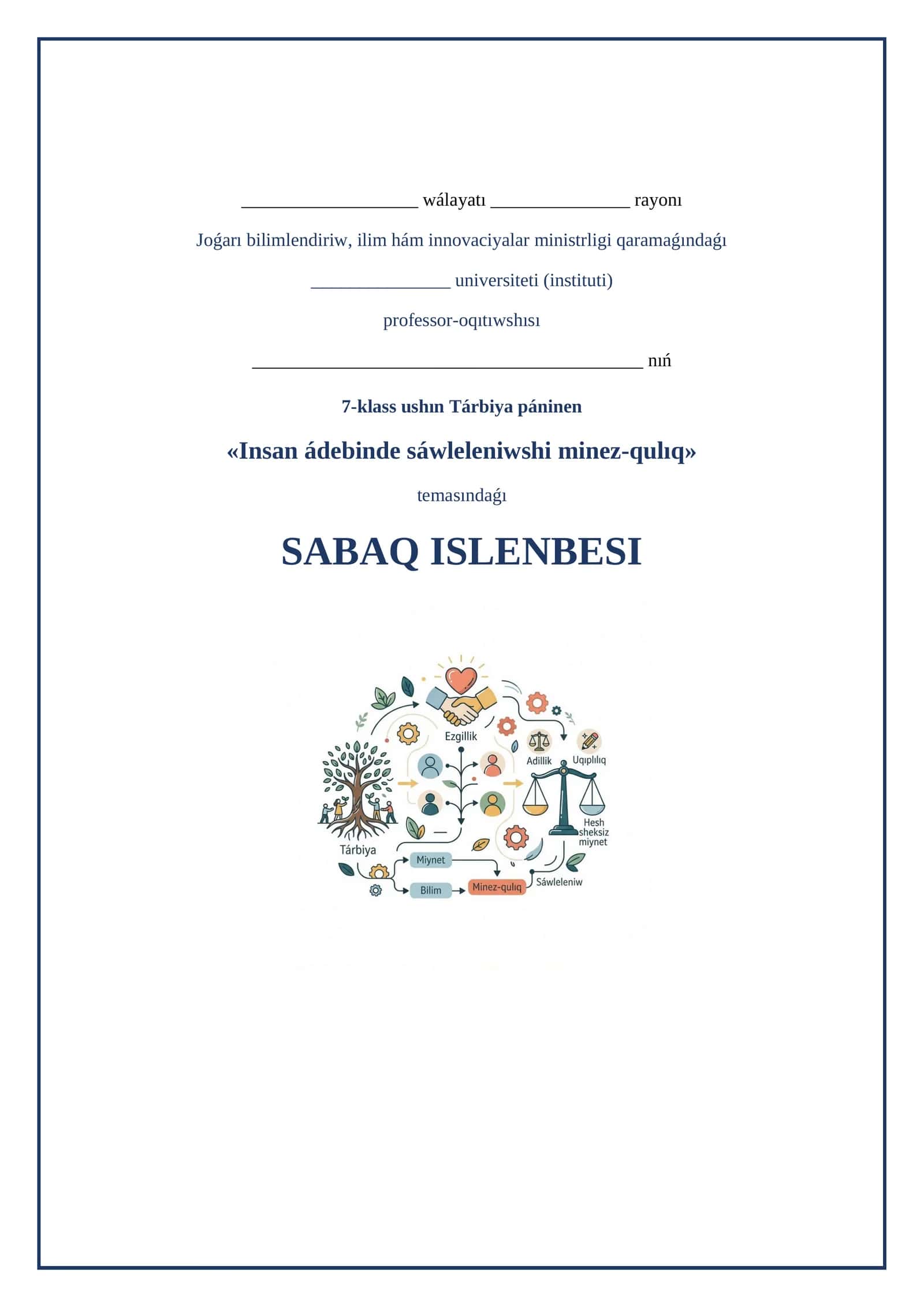 Lesson on Insan ádebinde sáwleleniwshi minez-qulıq