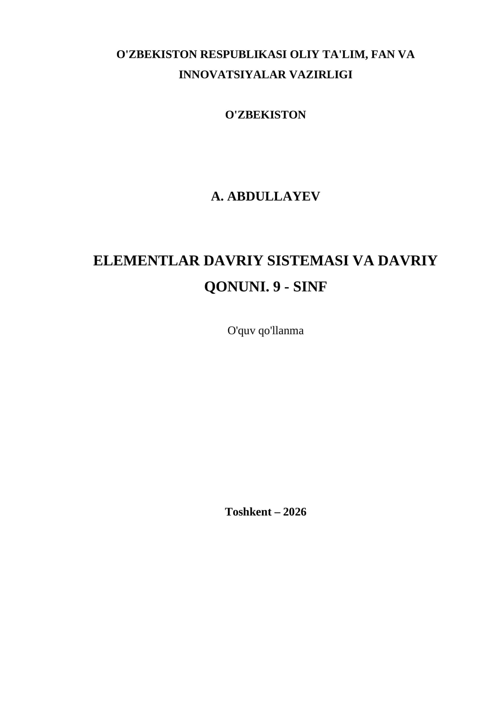 ELEMENTLAR DAVRIY SISTEMASI VA DAVRIY QONUNI. 9 - SINF