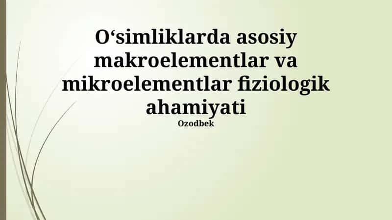O'simliklarda Makroelementlarning Fiziologik Ahamiyati