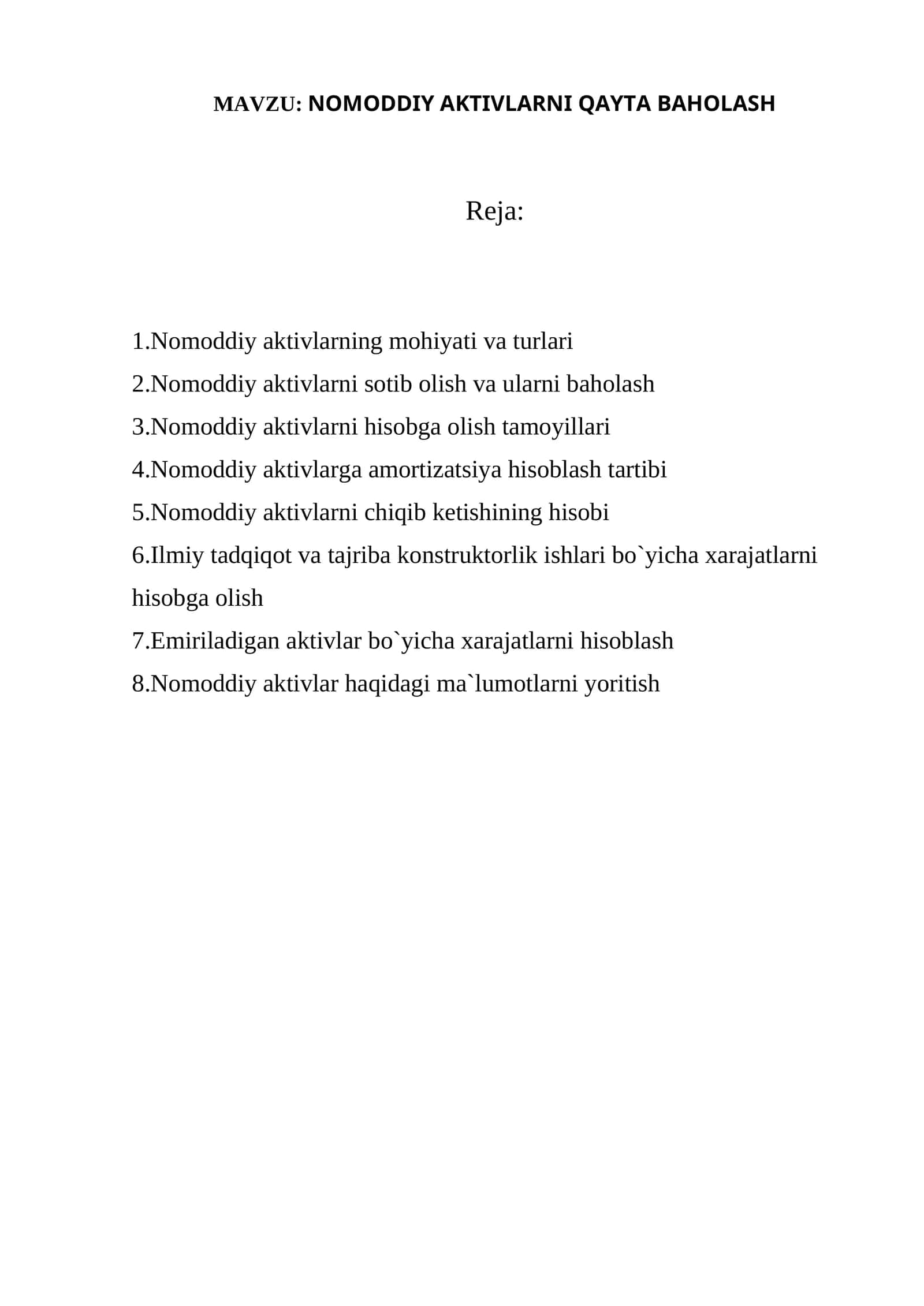 NOMODDIY AKTIVLARNI QAYTA BAHOLASH