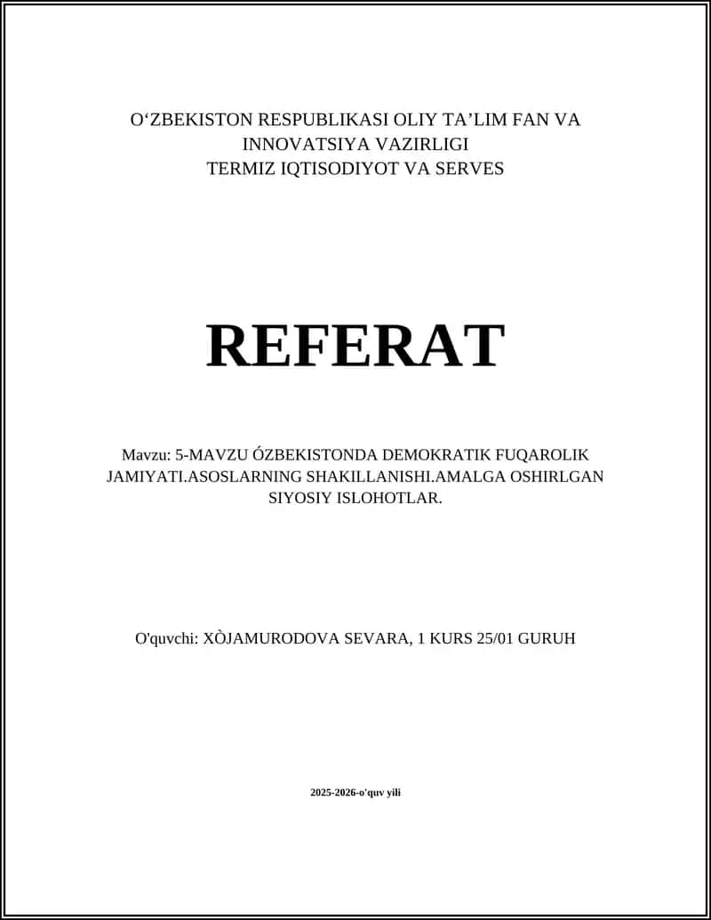 O'zbekistonda demokratik fuqarolik jamiyatining shakllanishi