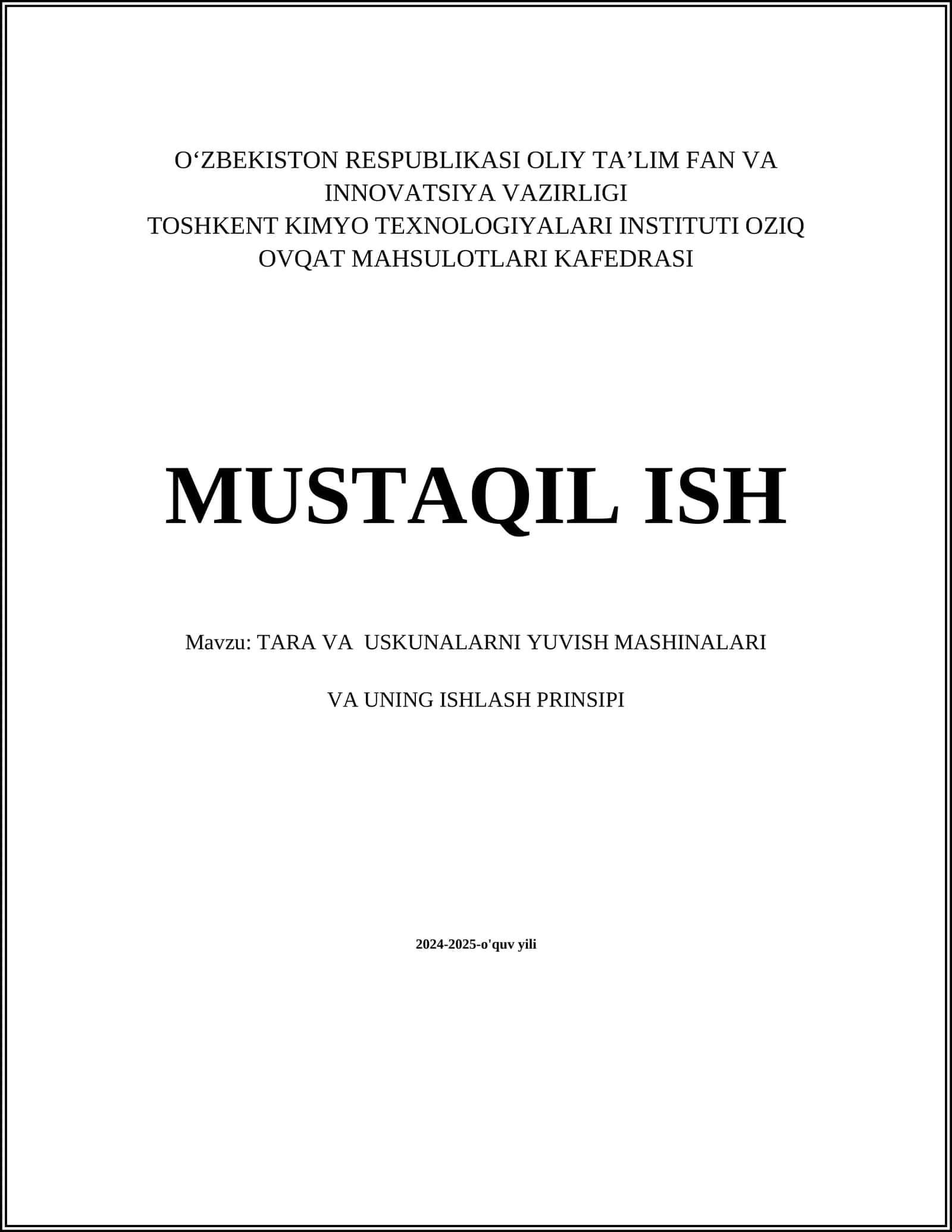 TARA VA USKUNALARNI YUVISH MASHINALARI VA UNING ISHLASH PRINSIPI