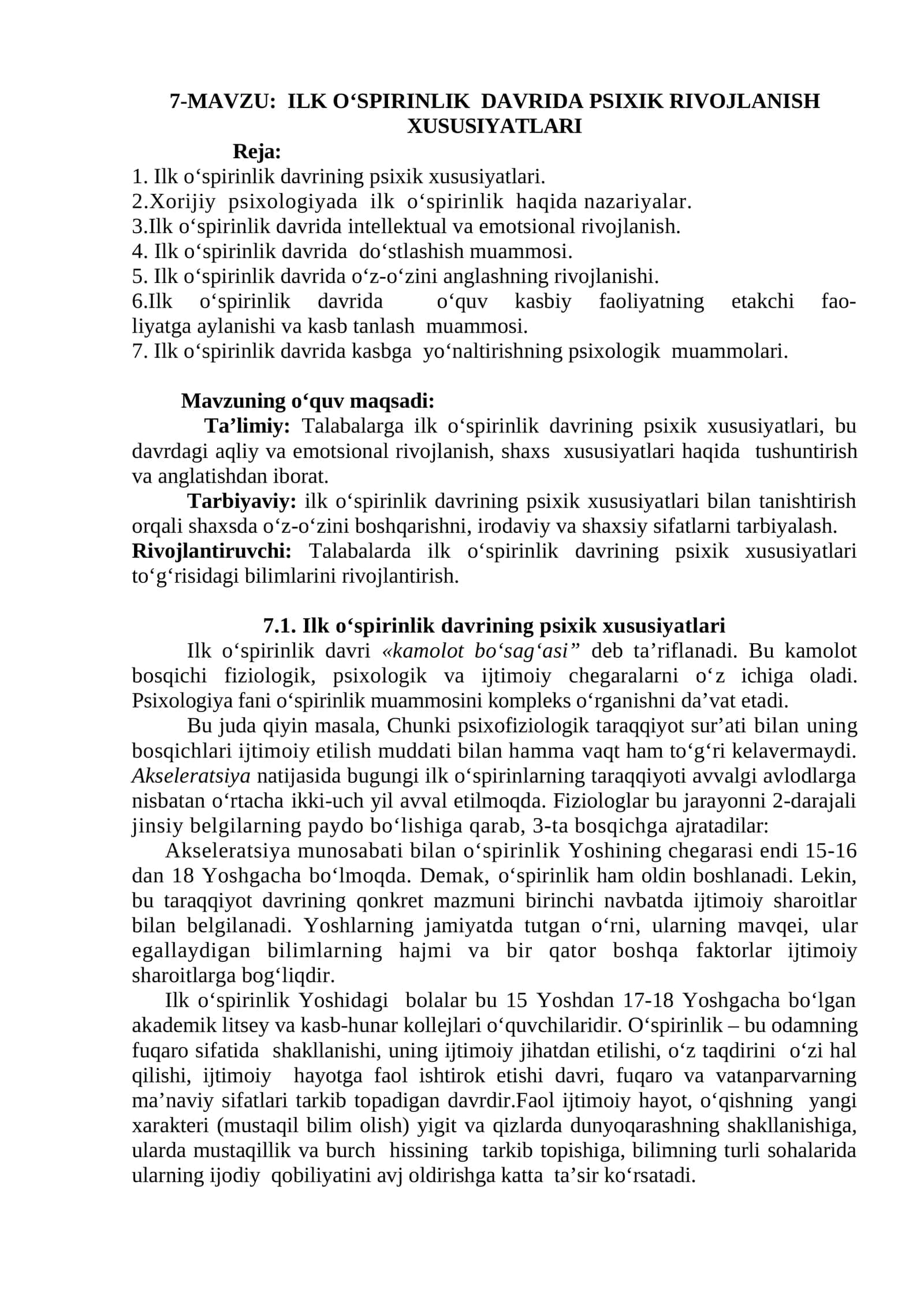 ILK O‘SPIRINLIK DAVRIDA PSIXIK RIVOJLANISH XUSUSIYATLARI