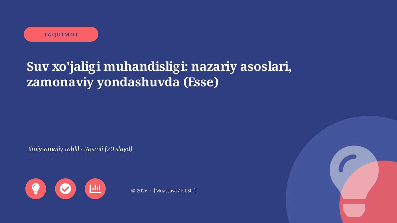 Suv xo'jaligi muhandisligi: nazariy asoslari, zamonaviy yondashuvda (Esse)