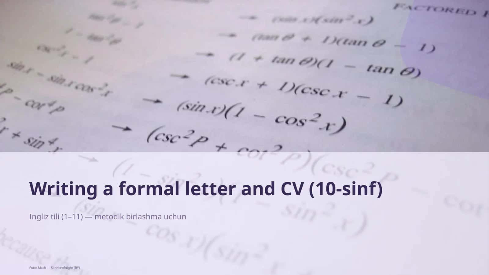 Writing a formal letter and CV (10-sinf)