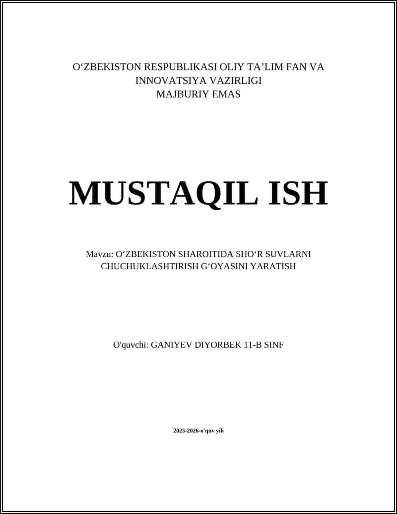 Oʻzbekiston sharoitida shoʻr suvlarni chuchuklashtirish texnologiyalari