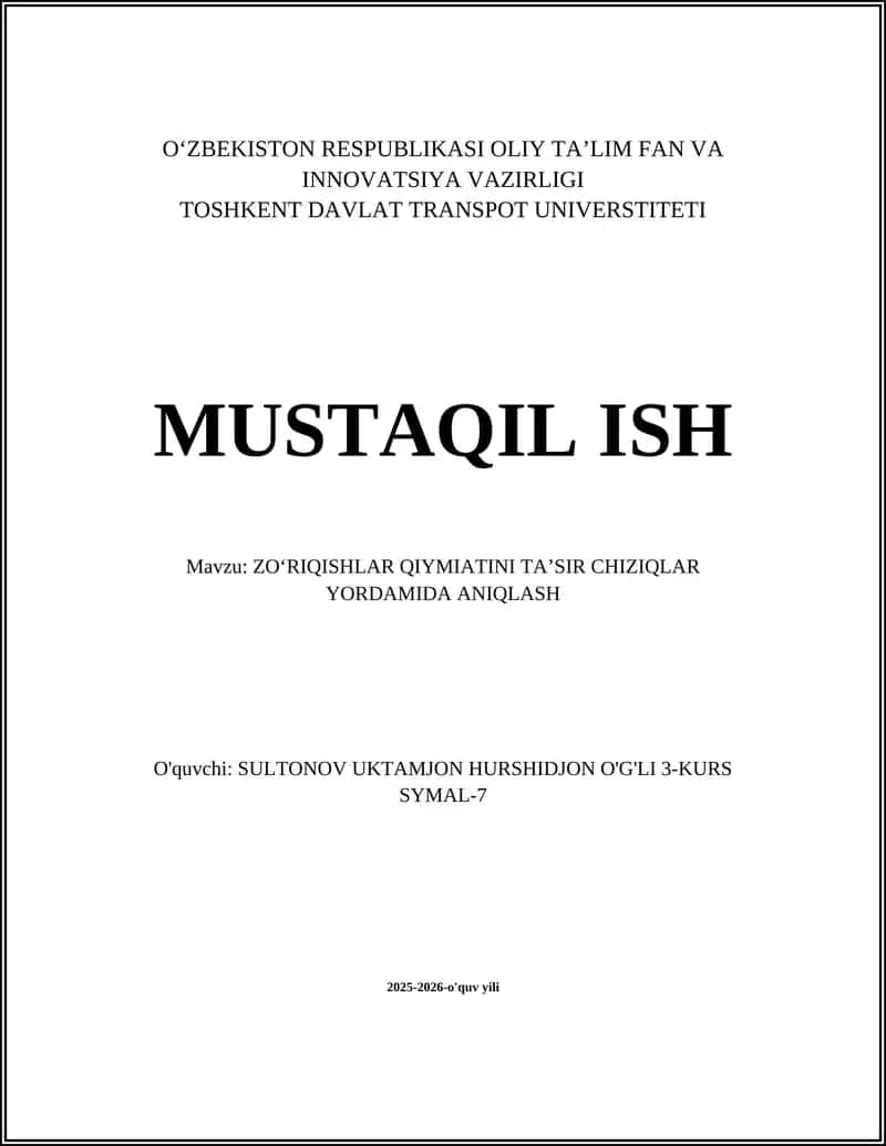 ZО‘RIQISHLAR QIYMIATINI TA’SIR CHIZIQLAR YORDAMIDA ANIQLASH