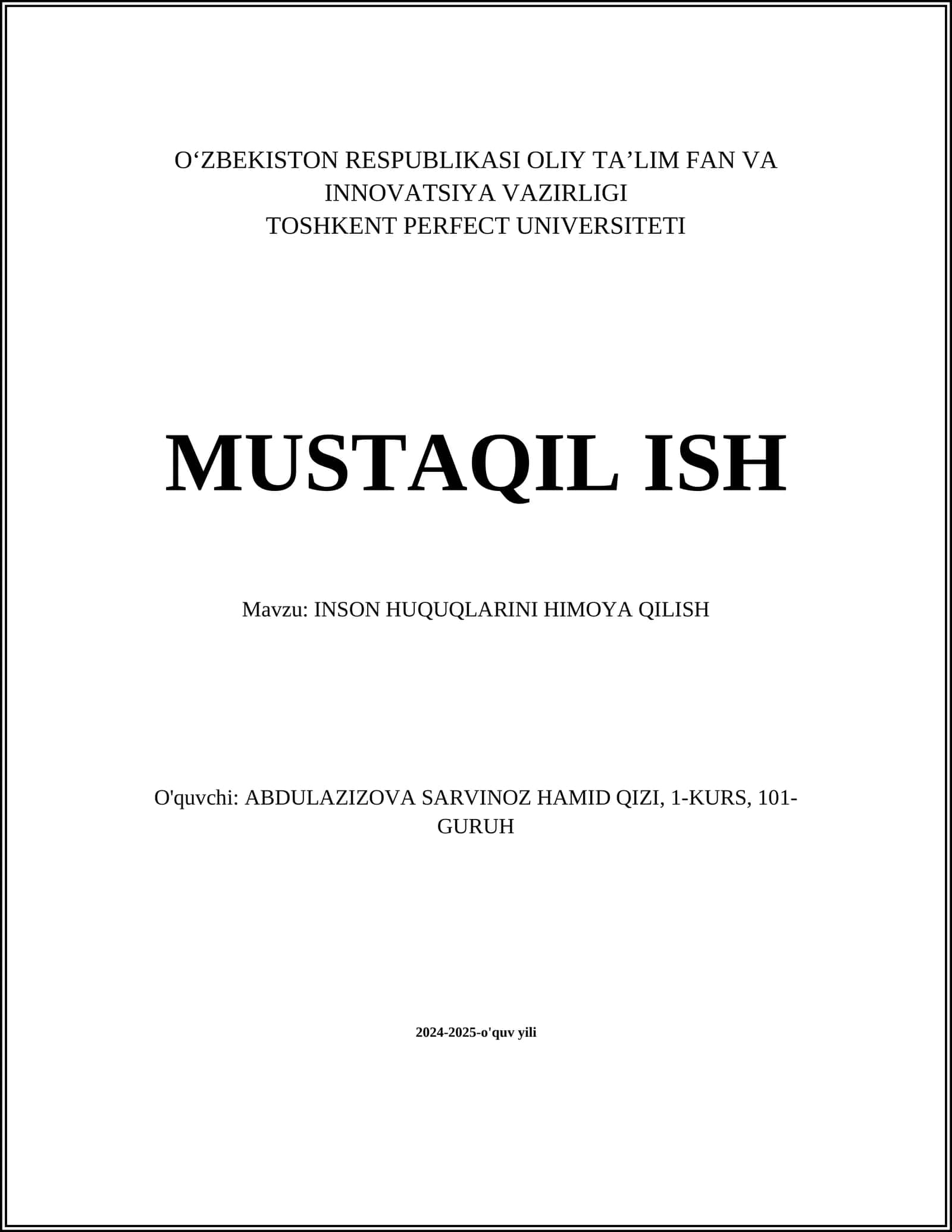 INSON HUQUQLARINI HIMOYA QILISH