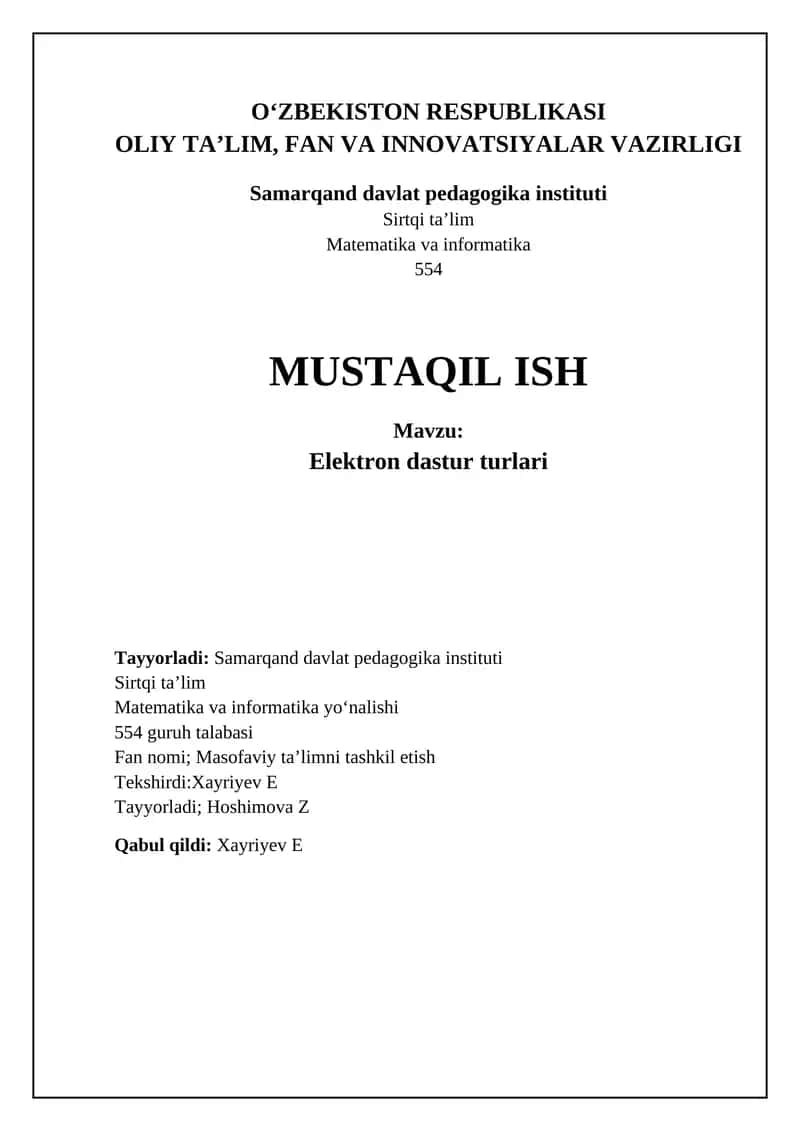 Elektron dastur turlari