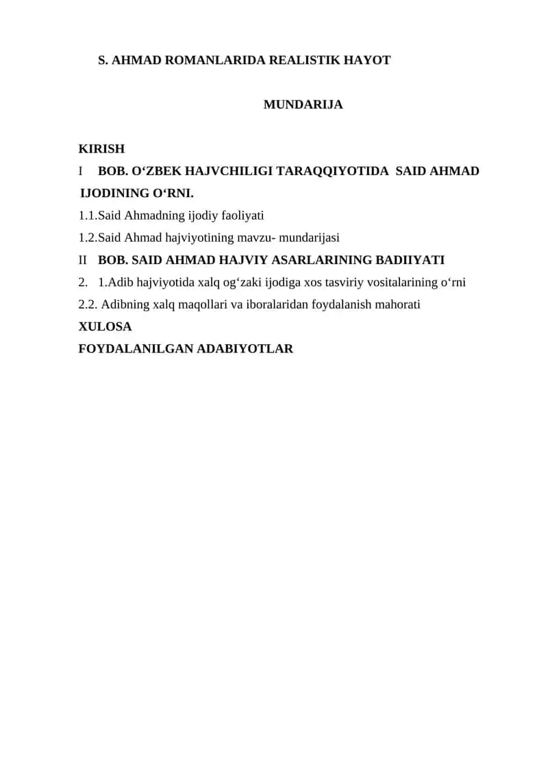 S. AHMAD ROMANLARIDA REALISTIK HAYOT