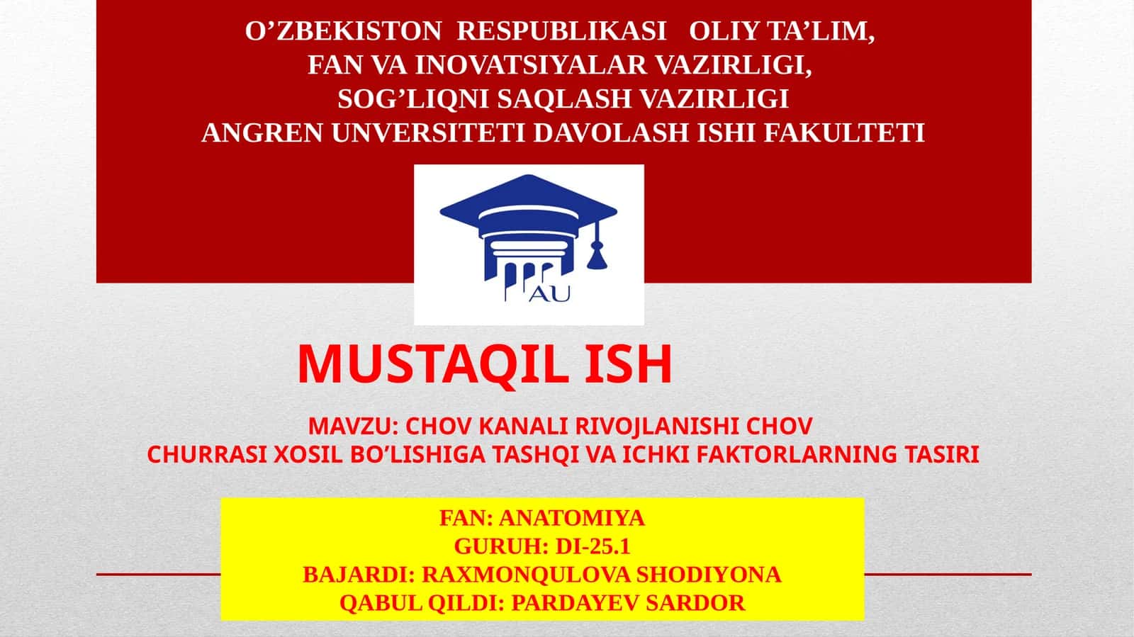 CHOV KANALI RIVOJLANISHI CHOV
