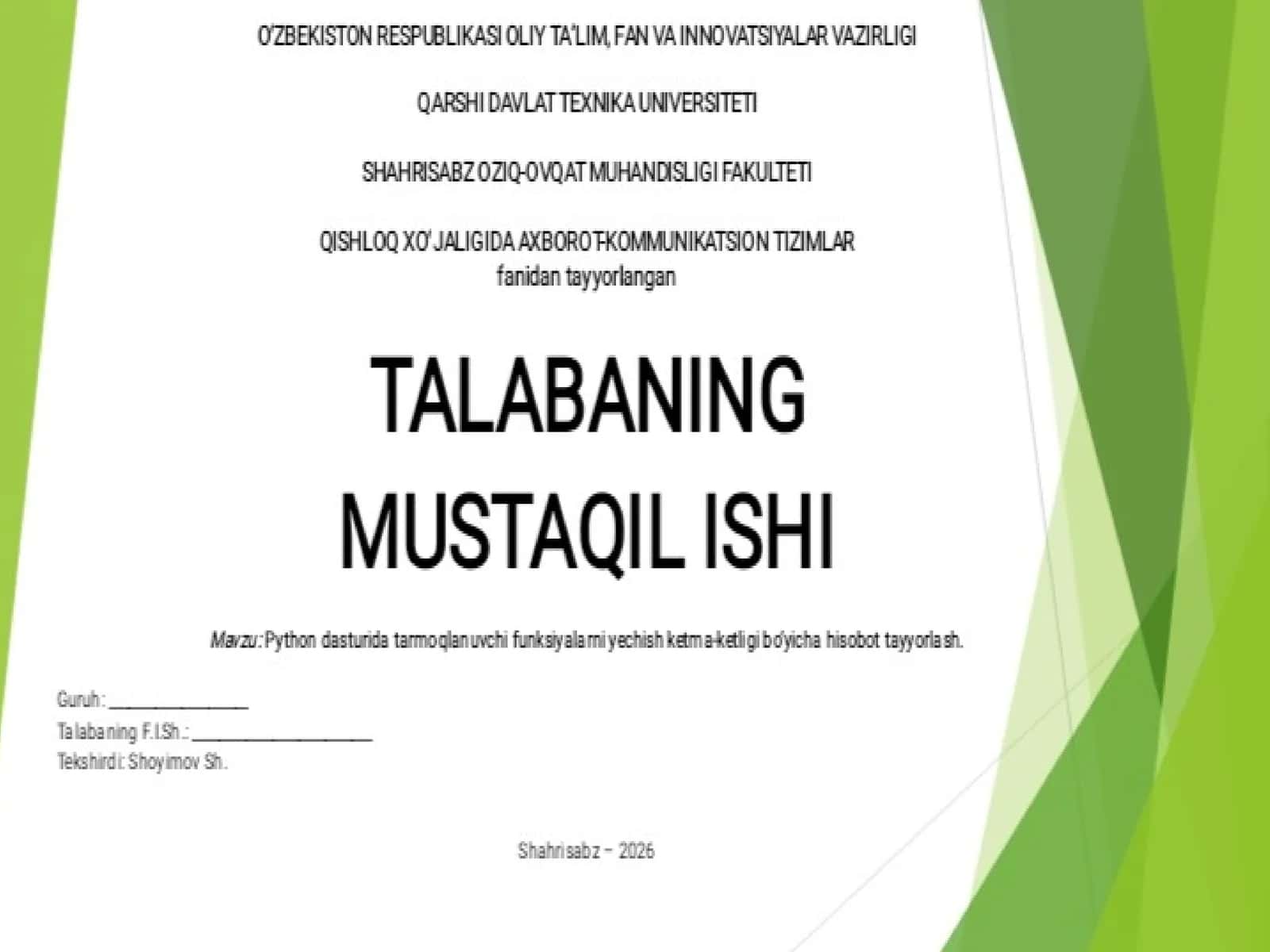 Mana shufunksiyaniishlaymiz