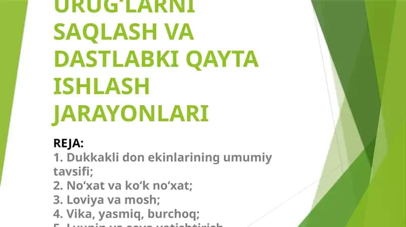 Dukkakli Ekinlar Urug‘lаrni Sаqlаsh va Dastlabki Qayta Ishlashjarayonlari
