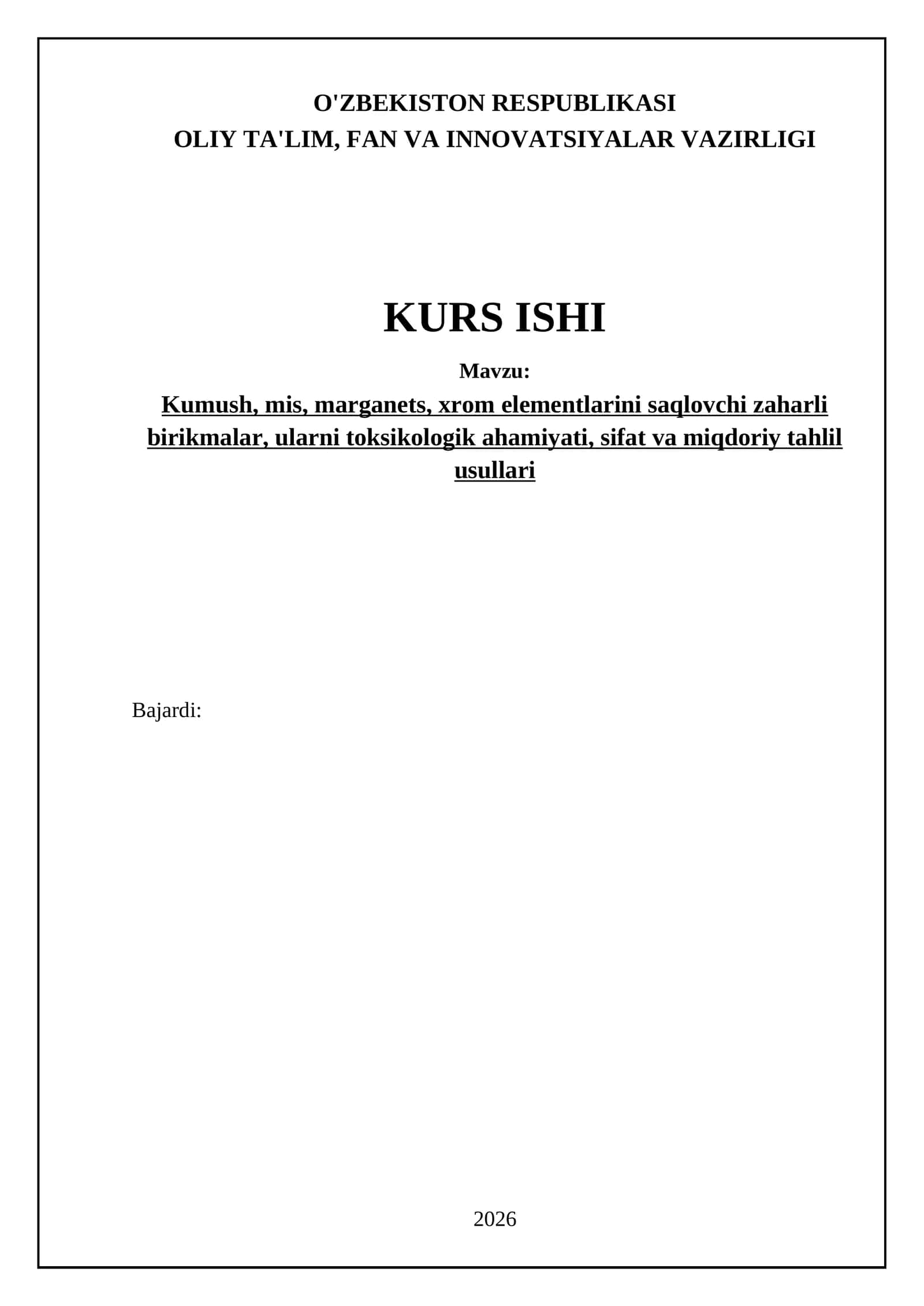 Kumush, mis, marganets va xromning zaharli birikmalari