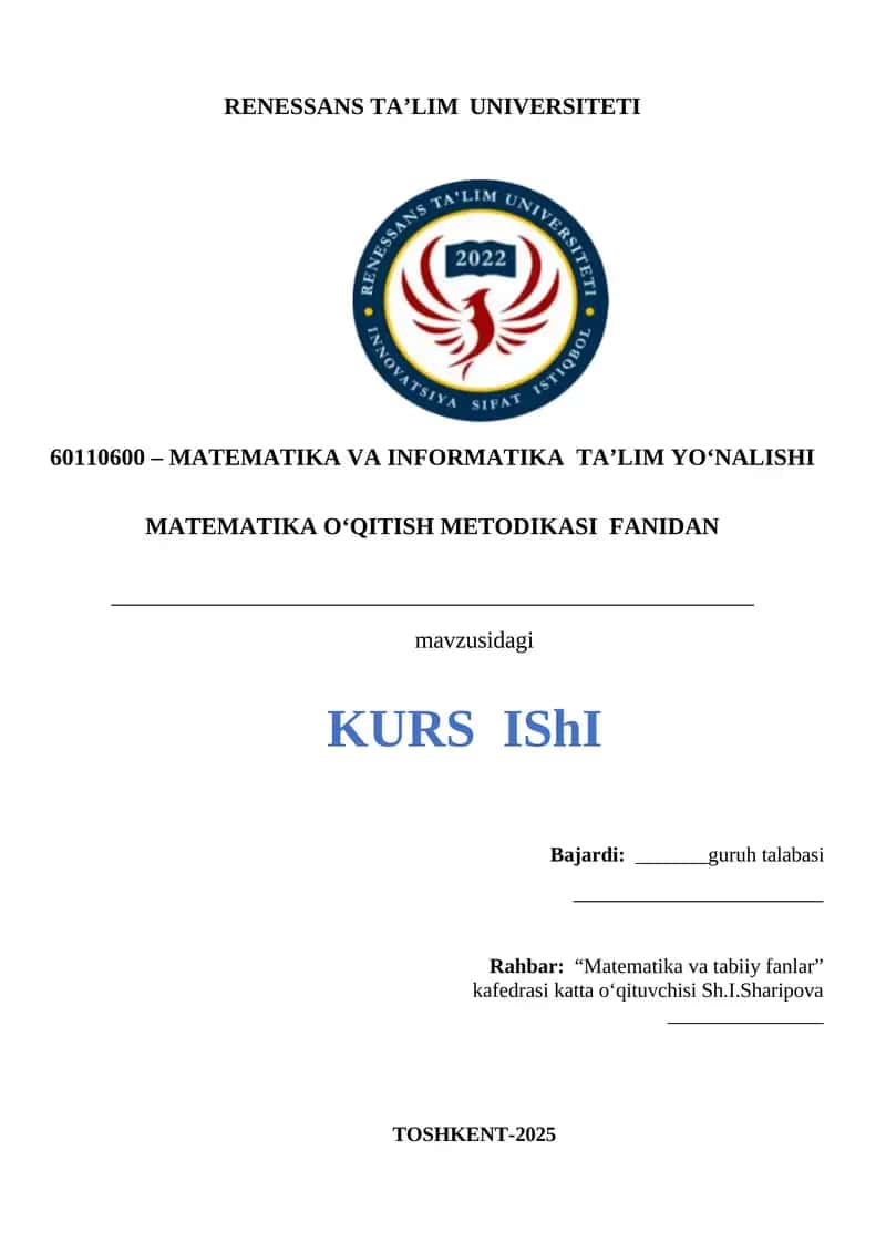 MATEMATIKA O‘QITISH METODIKASI FANIDAN