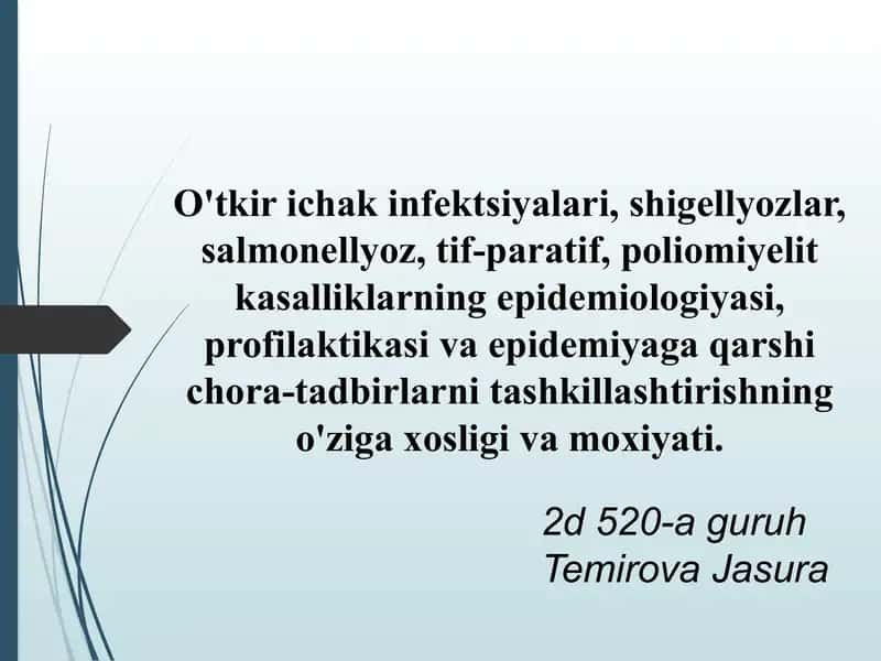 O'tkir ichak infektsiyalari epidemiologiyasi