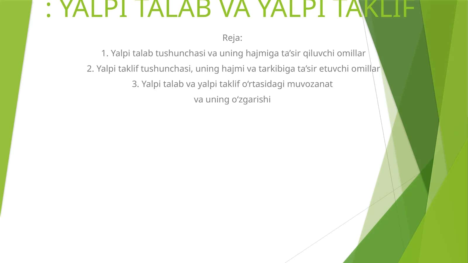 Yalpi Talab va Yalpi Taklif