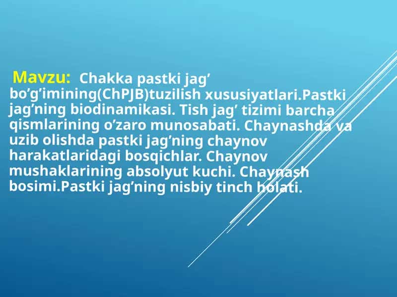 Chakka pastki jag’ bo’g’imining(ChPJB)tuzilish xususiyatlari.