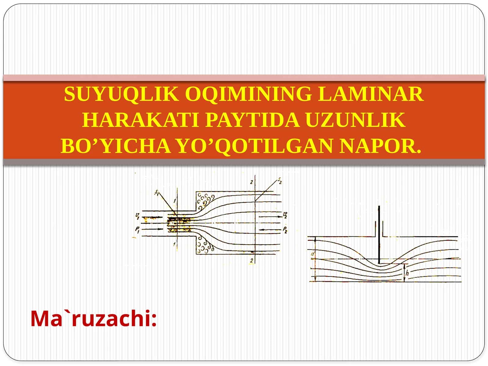 SUYUQLIK OQIMINING LAMINAR HARAKATI PAYTIDA UZUNLIK BO’YICHA YO’QOTILGAN NAPOR