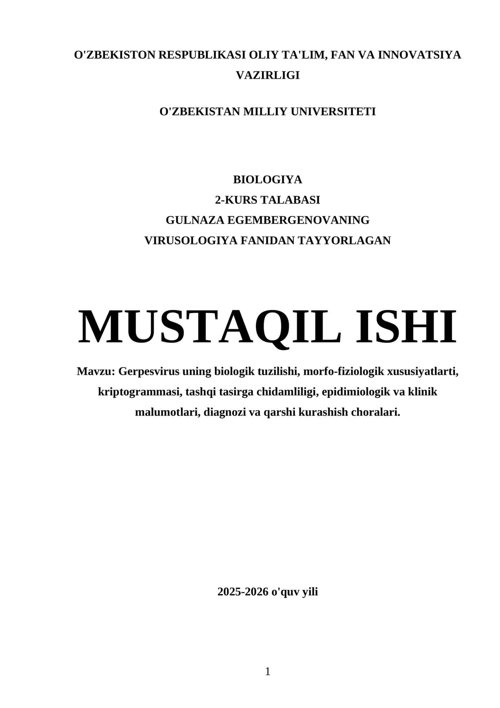 Gerpesvirus uning biologik tuzilishi