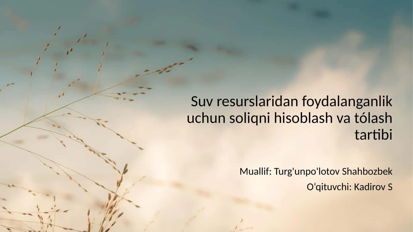 Suv resurslaridan foydalanganlik uchun soliqni hisoblash va tólash tartibi