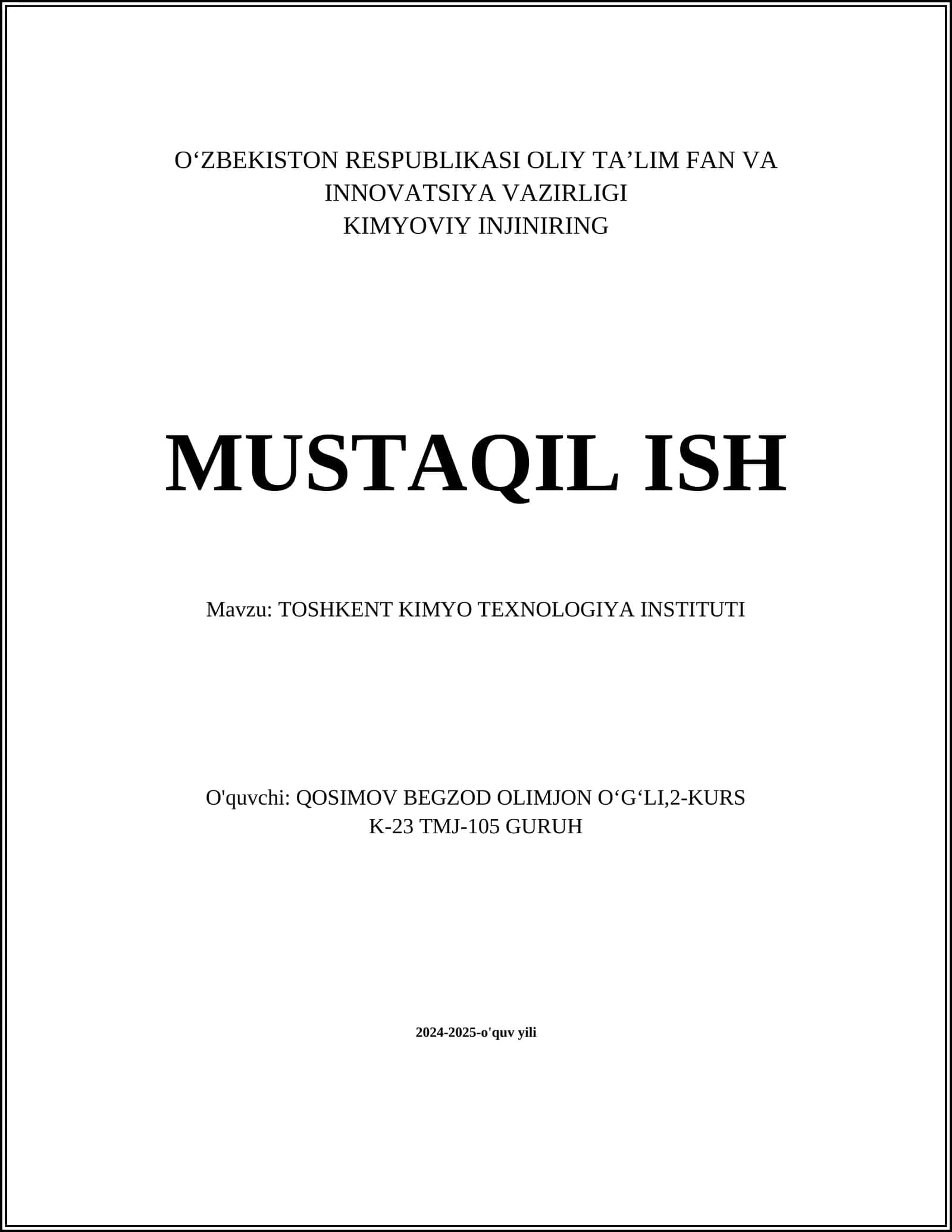 Toshkent Kimyo Texnologiya Instituti