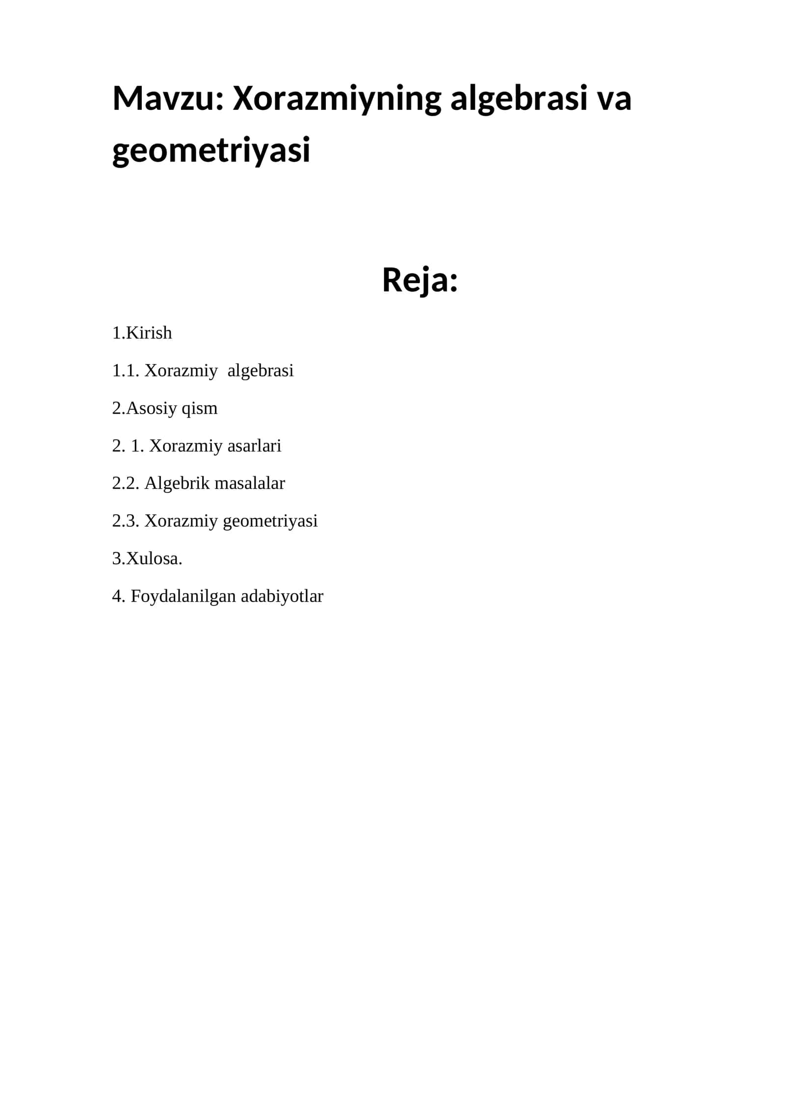 Xorazmiyning algebrasi va geometriyasi