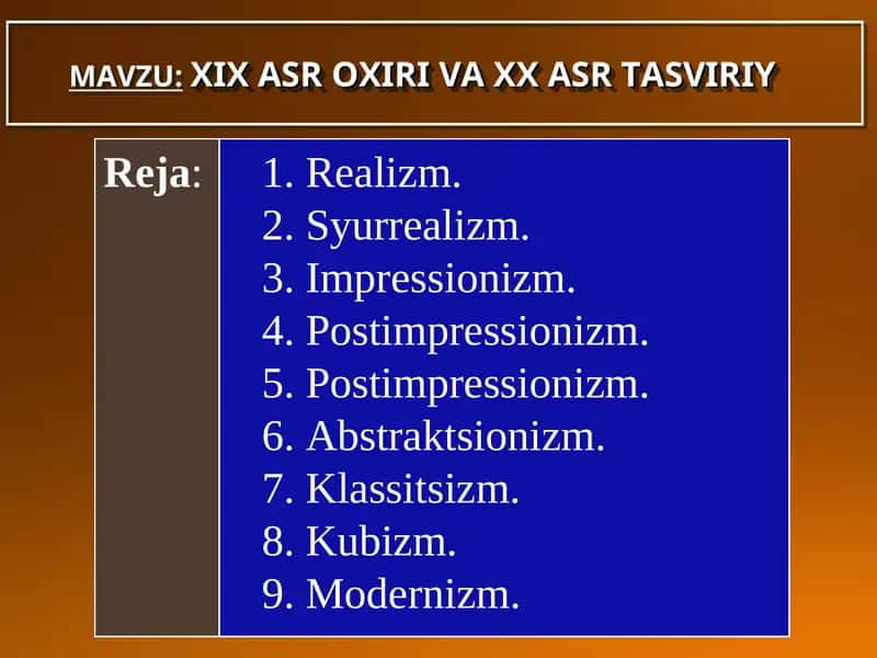 XIX ASR OXIRI VA XX ASR TASVIRIY
