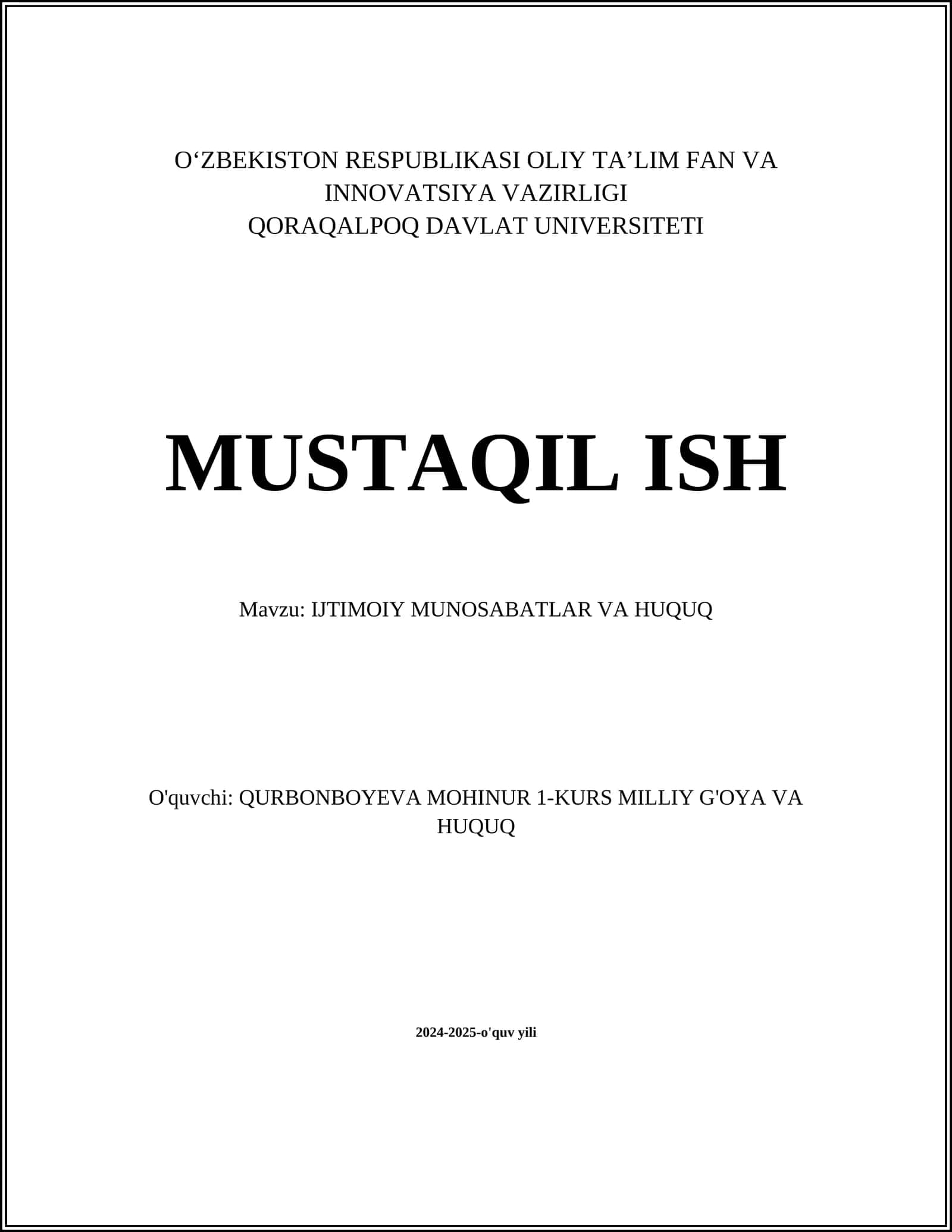 IJTIMOIY MUNOSABATLAR VA HUQUQ