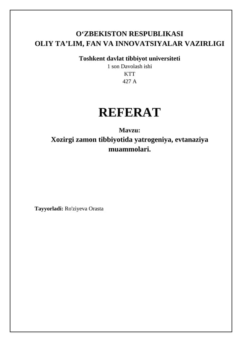 Zamonaviy tibbiyotda iatrogeniya va evtanaziya