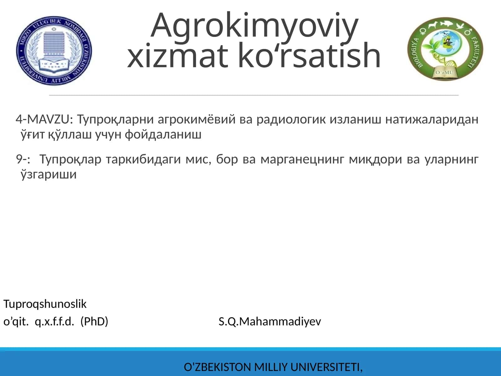 Тупроқларни агрокимёвий ва радиологик изланиш натижаларидан ўғит қўллаш