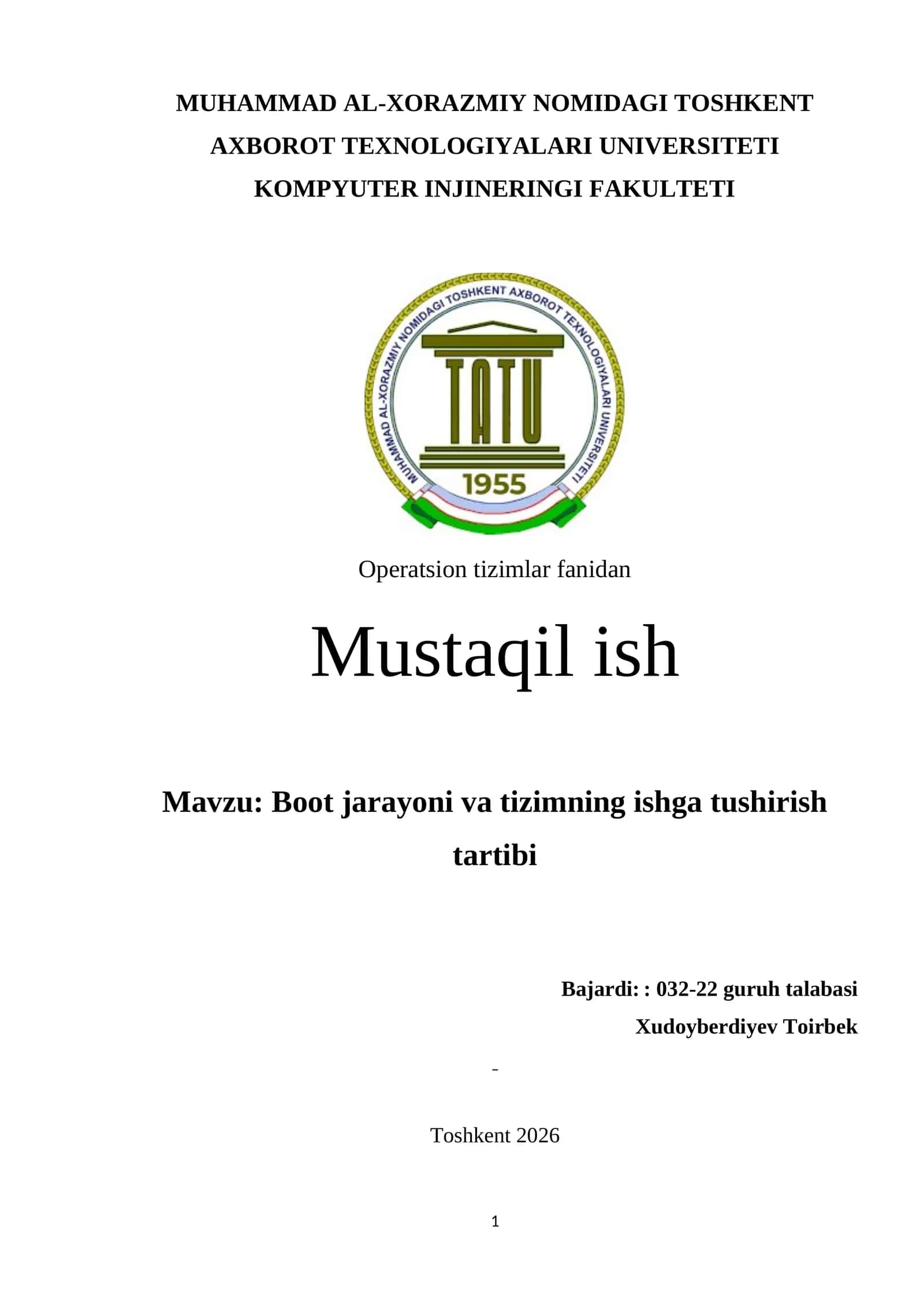 Boot jarayoni va tizimning ishga tushirish tartibi