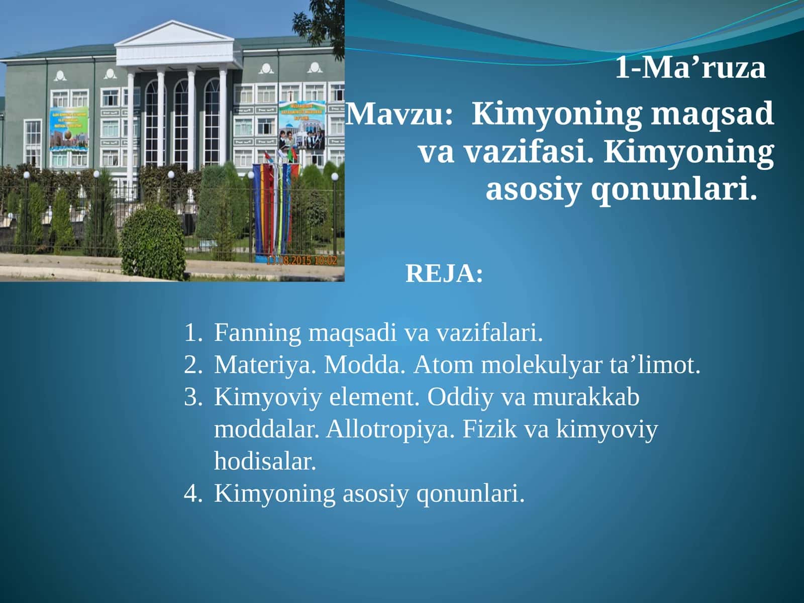 Kimyoning maqsad va vazifasi. Kimyoning asosiy qonunlari