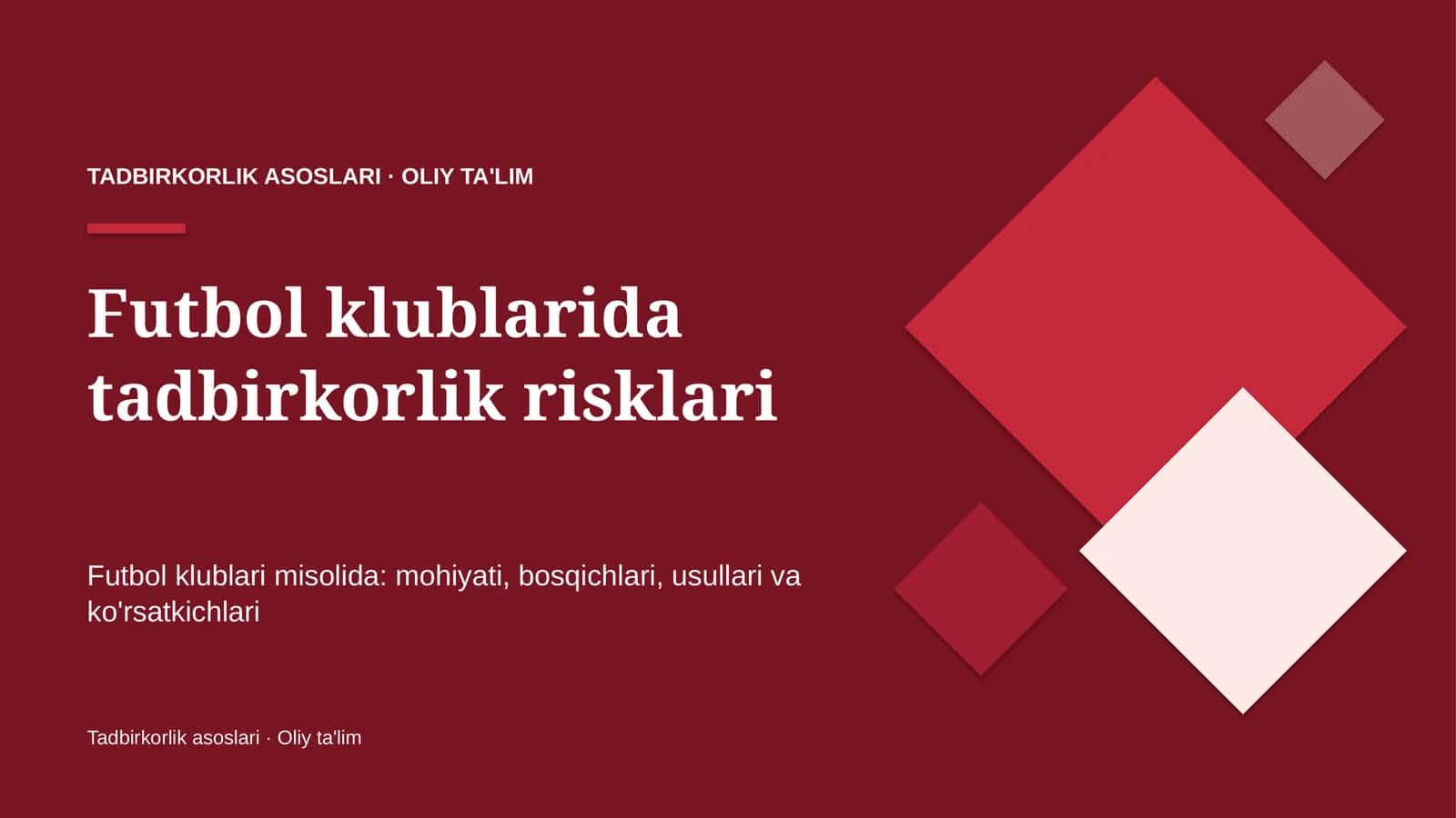 Futbol klublarida tadbirkorlik risklari