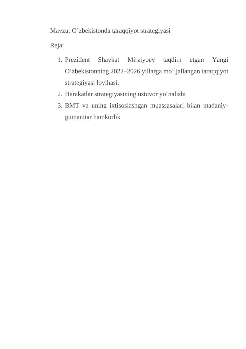 Yangi O‘zbekiston tarraqiyot strategiyasi
