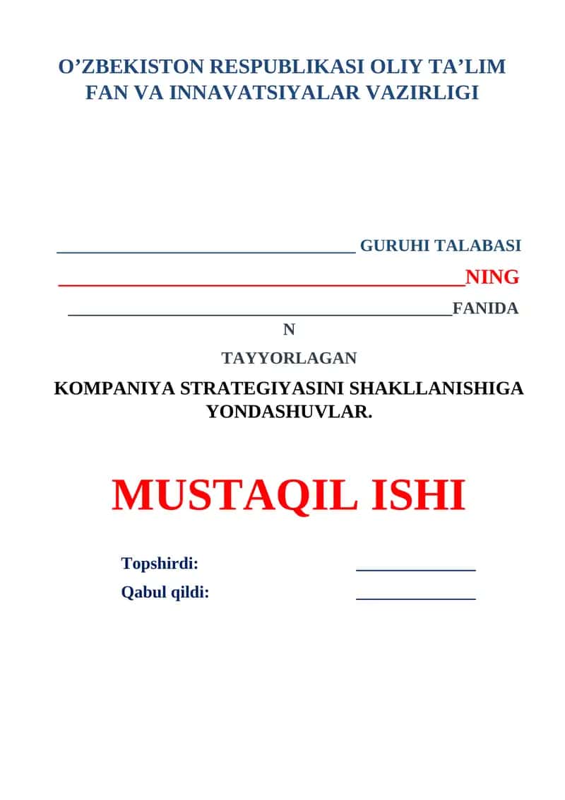 Kompaniya strategiyasini shakllanishiga yondashuvlar