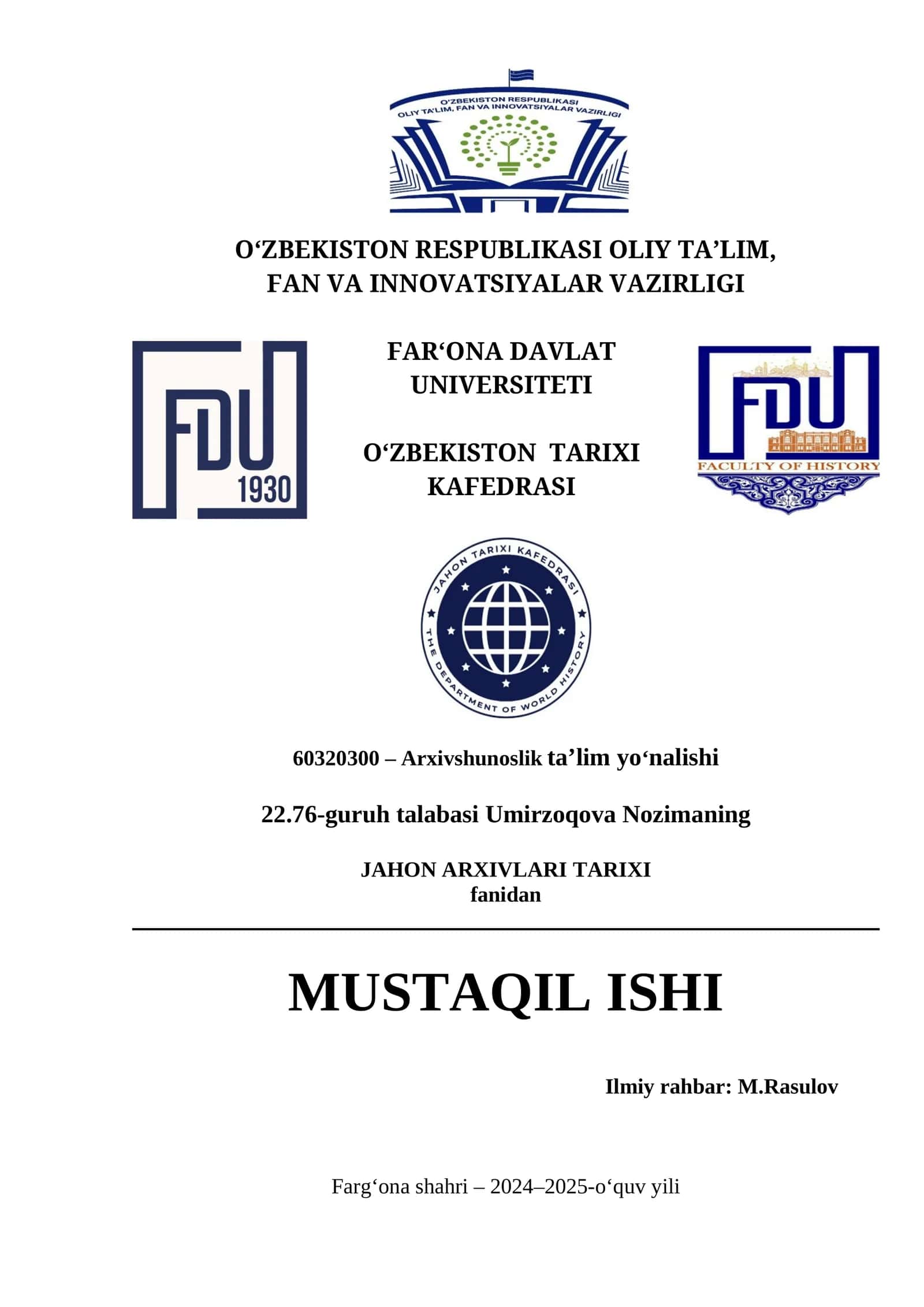 JAHON ARXIVLARI TARIXI