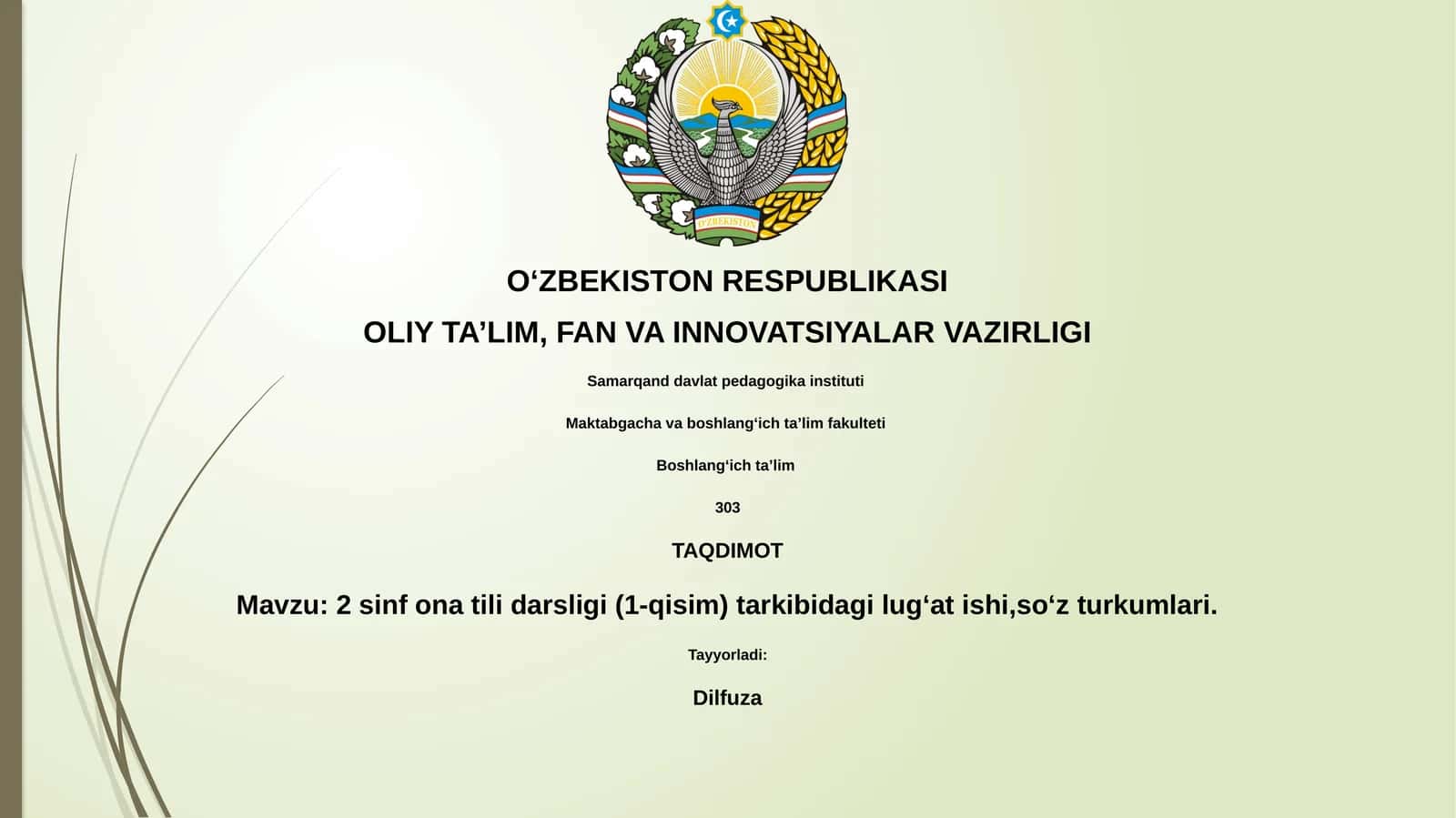 2 sinf ona tili darsligi (1-qisim) tarkibidagi lugʻat ishi,soʻz turkumlari
