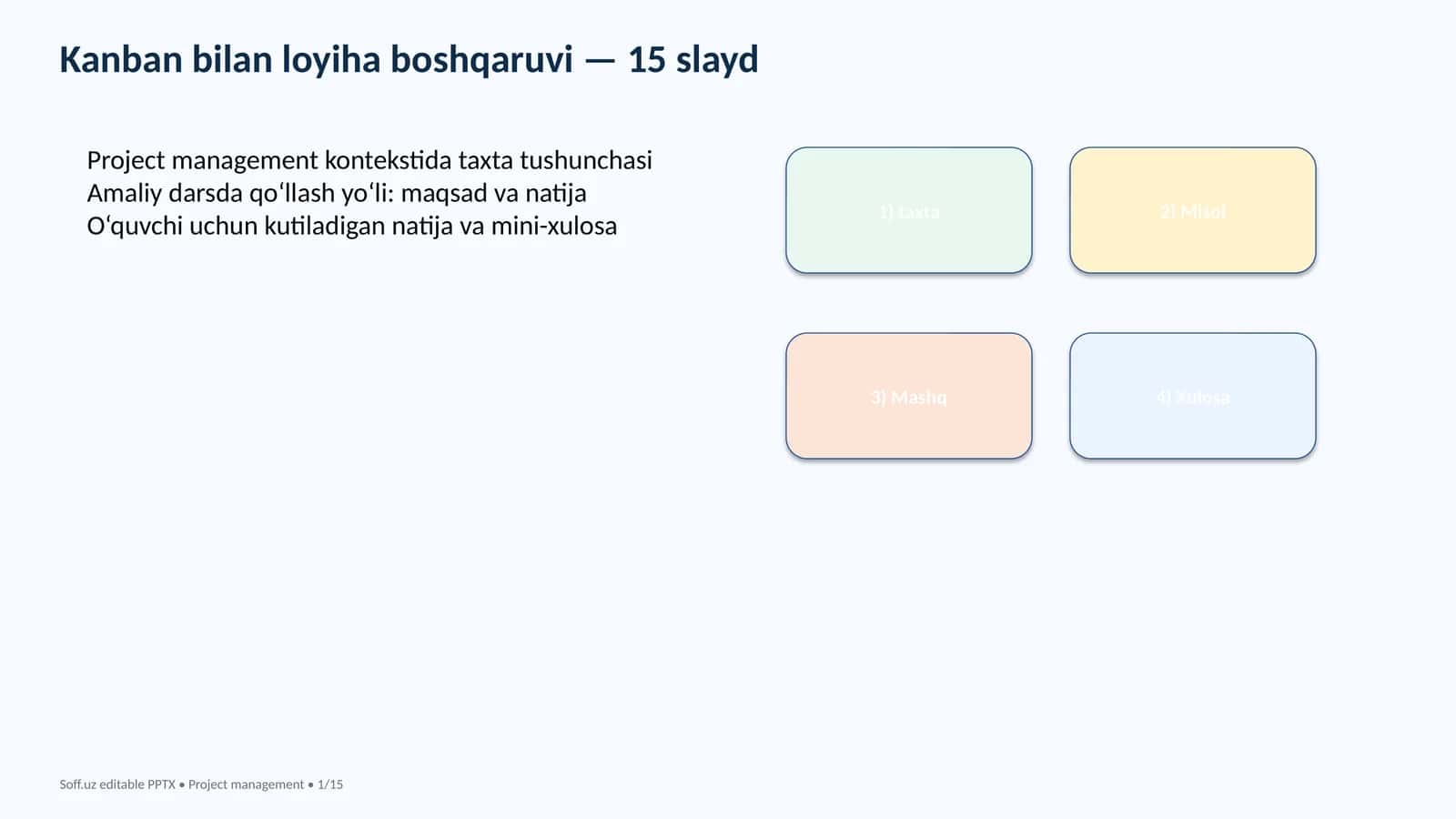 Kanban bilan loyiha boshqaruvi — 15 slayd