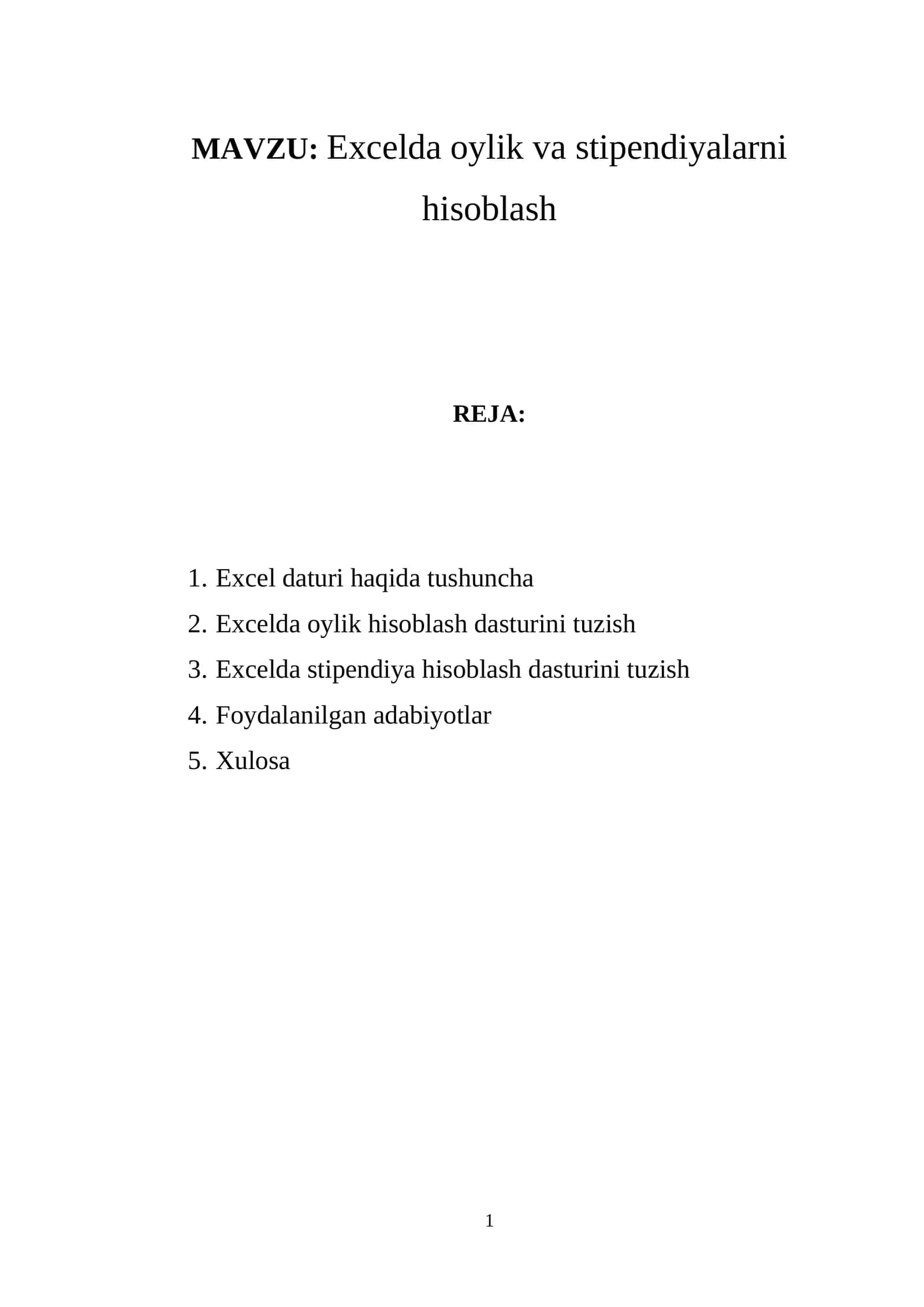 Excelda oylik va stipendiyalarni hisoblash