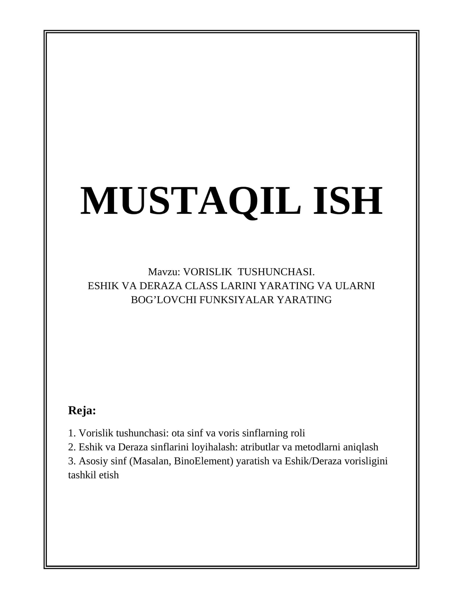 Vorislik Tushunchasi