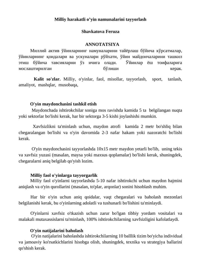 O'yin maydonchasini tashkil etish