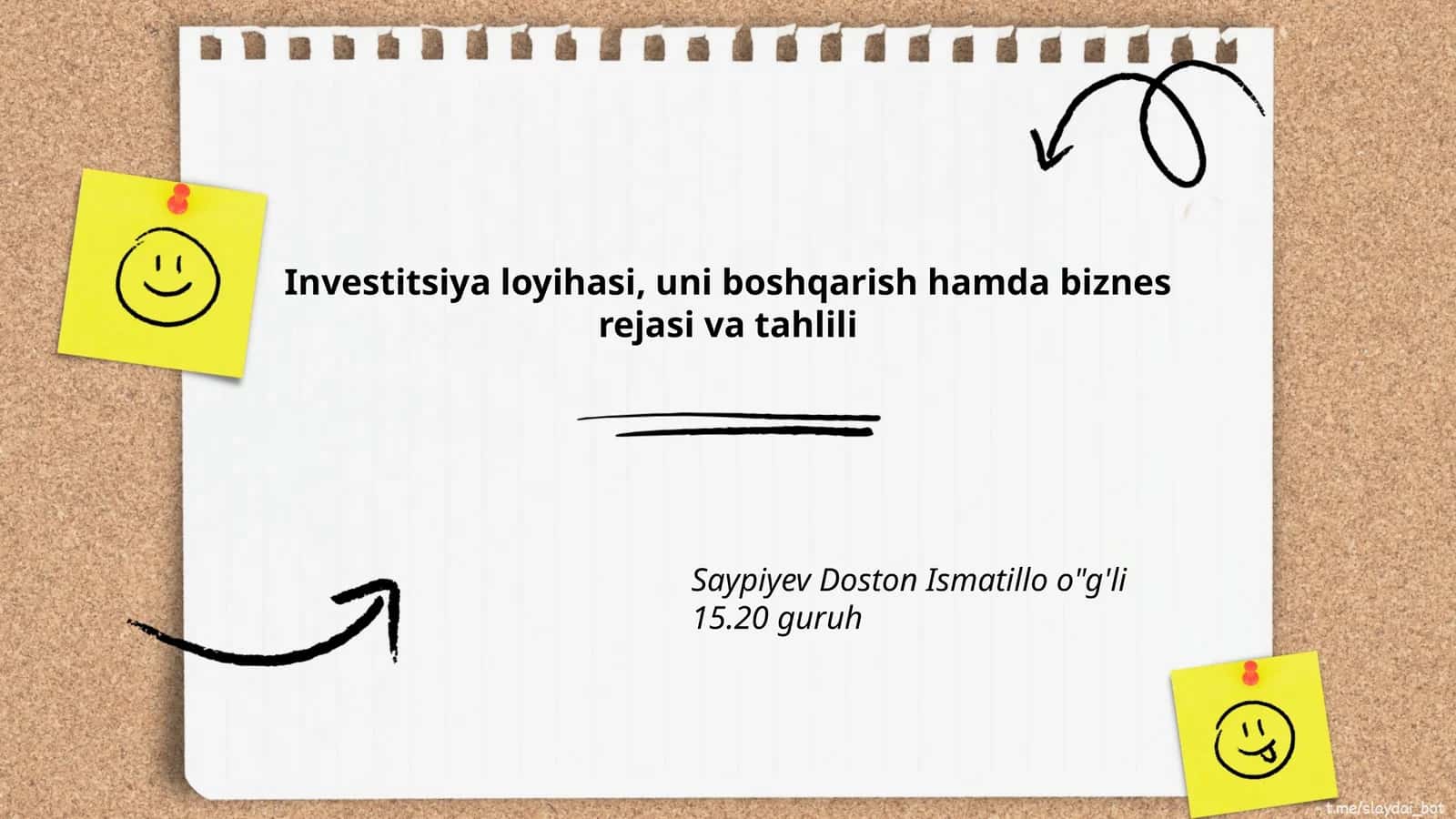 Investitsiya loyihasi, uni boshqarish hamda biznes rejasi va tahlili