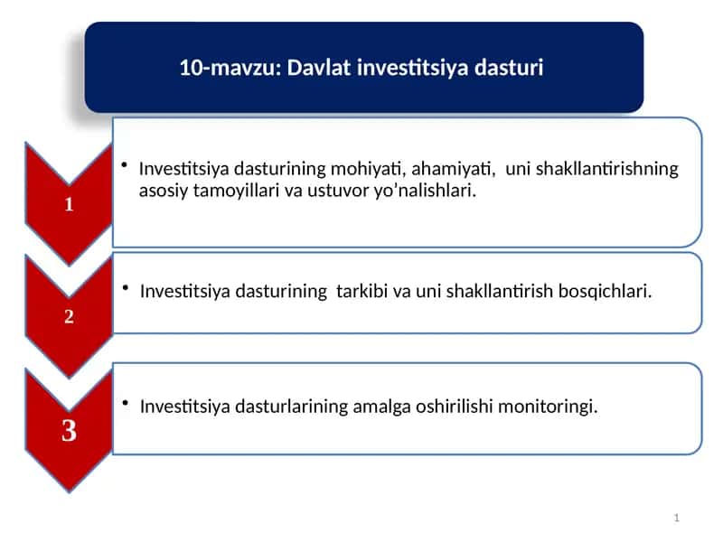 Investitsiyadasturiningmohiyati,ahamiyati,unishakllantirishningasosiytamoyillarivaustuvoryo’nalishlari