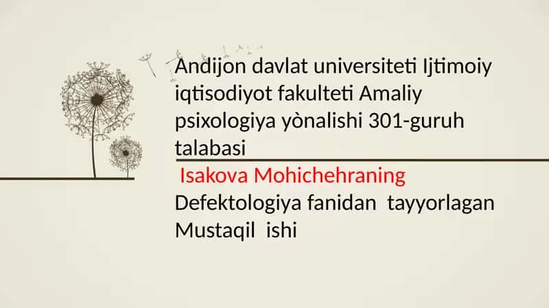 Mustaqil ish - Ruhiy rivojlanishdan ortda qolgan bolalar bilish jarayonlari