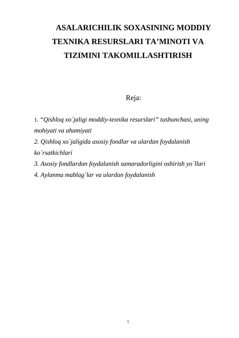 Qishloq xo`jaligi moddiy-texnika resurslari
