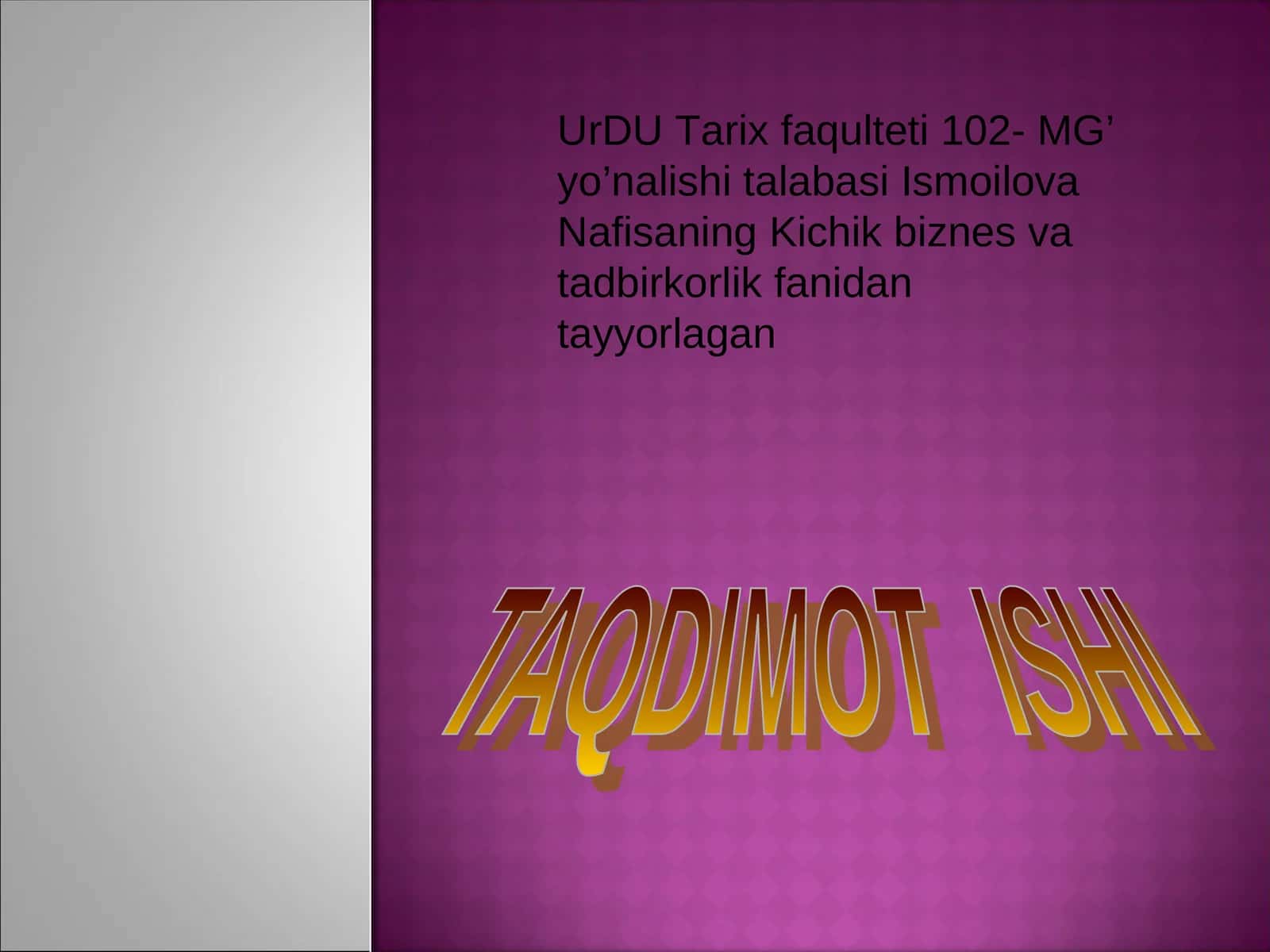 Kichik biznes taktikasi va strategiyasi